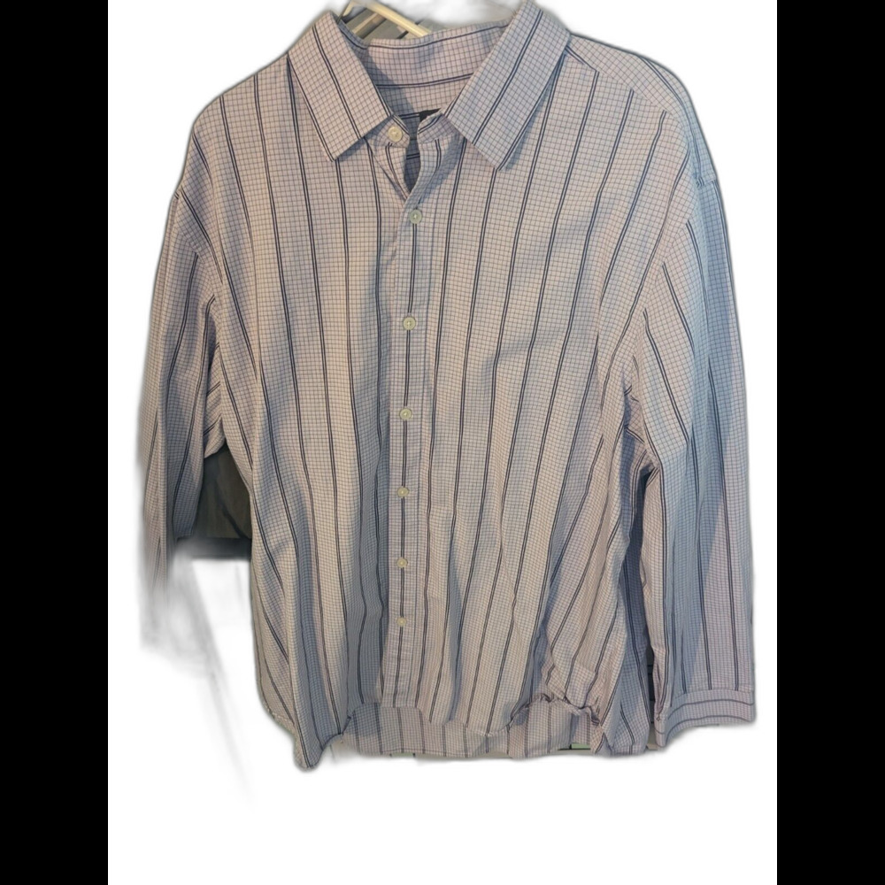Michael Kors Men's Blue White Stripe Button Up Long Sleeve Shirt Size XL